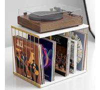 Xygobla Vinyl Record Storage,Stackable Metal & Wooden LP Album Holder Up to 80 Records 3 Compartment Record Organiser Box Records Player Stand Modern Desktop Vinyl Display for Magazine,Files,Album