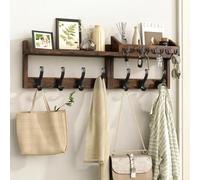Xygobla Wall Mounted Coat Rack with Shelf & 11 Metal Hooks | 29 Inch 4-in-1 Entryway Organiser, Key and Mail Holder | Durable Wood & Carbon Steel for Living Room, Bedroom, Hallway | Rustic Brown