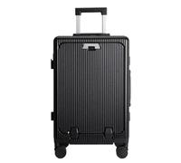 XYGQYJ Suitcases Front Opening Aluminum Frame Suitcase Women's Trolley Case Men's Cabin Password Box Business Travel Suitcase Luggage(Black,A)