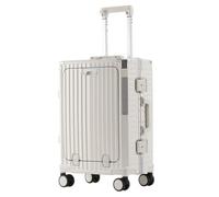 XYGQYJ Suitcases Front Opening Multifunctional Suitcase Aluminum Frame Trolley Case Charging Interface Folding Cup Holder Luggage(White,25in)