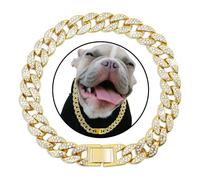 XYHAOAI Dog Chain Silver Cuban Collars, Diamond Cuban Collar Walking Metal Chain Collar with Design Secure Buckle, for Small Medium Large Dogs Cats,Gold,22inch 55cm