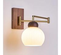 XYHAZCSM Glass Wall Sconce Adjustable Metal Wall Mounted Light Hardwired Farmhouse Rustic Walnut Wall Lamp Mid Century Modern Wall Lighting Retractable Folding Study Reading Light