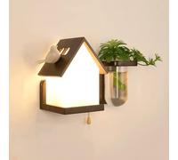 XYHAZCSM Glass Wall Sconce Light with Pull Chain Switch, House-Shaped Design Wall Lamps Farmhouse Wall Sconces, Wooden Wall Mount Light Fixture Indoor, E27 Socket Compatible