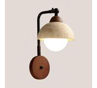 XYHAZCSM Natural Yellow Travertine Wall Sconce, Mid-Century Modern Wall Lamp with Round Wood Base & Push Button Switch, Decorative Wall Light for Bedroom & Living Room
