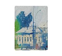 XYHH Metal Tin Sign-Street Views of The City with Historical Buildings Urban Landscape Drawing Colored Pencils-Metal Tin Sign Retro Home Kitchen Office Garden Garage Wall Decor Tin Plaque CYY40x30cm