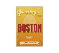 XYHH Metal Tin Sign-Vintage Touristic Greeting Card Boston Massachusetts Vector Illustration-Metal Tin Sign Retro Home Kitchen Office Garden Garage Wall Decor Tin Plaque CYY30x20cm