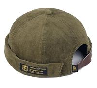 XYIYI Army Green Men Corduroy Brimless Hats Docker Cap Sailor Cap Worker Hat Rolled Cuff Retro Beanie Hat