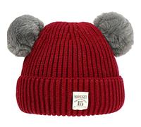 XYIYI Baby Kids Winter Warm Knit Hat Infant Toddler Crochet Fur Pom Beanie Cap for 6-24Months Boys Girls (Wine)