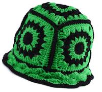 XYIYI Black Green Women Crochet Bucket Hat Knit Handmade Foldable Beach Hat Cute Hand Woven Fishing Hat