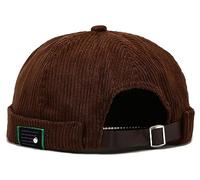 XYIYI Brown Men Corduroy Brimless Hats Docker Cap Sailor Cap Worker Hat Rolled Cuff Retro Beanie Hat