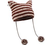 XYIYI Coffee Beige Crochet Hats for Women Fox Knit Hat with Pompoms Vintage Beanies Grunge Goth Accessories for Women Girls