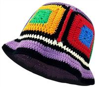 XYIYI Colorful Nation Women Crochet Bucket Hat Knit Handmade Foldable Beach Hat Cute Hand Woven Fishing Hat