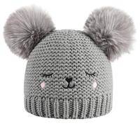 XYIYI Grey Baby Kids Winter Warm Knit Hat Cute Bear Infant Toddler Crochet Fur Pom Beanie Cap for 6-24Months Boys Girls