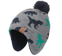 XYIYI Grey Dinosaur Kids Baby Knitted Hat Toddler Winter Warm Fleece Lining Pompom Beanie Hat for 4-7 Years Old Boys Girls