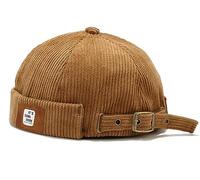 XYIYI Khaki Men Corduroy Docker Cap Beanie Sailor Cap Worker Hat Rolled Cuff Retro Brimless Hat with Adjustable