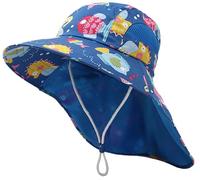 XYIYI Kids Blue Tropical Fish Sun Hat Flap Neck Protection Adjustable Chin Straps Sun Protection Hats for 3-8 Years Old Boys Girls