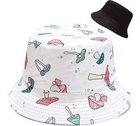 XYIYI Mushroom White Bucket Hat Funny Beach Fisherman Hats for Women, Reversible Double-Side-Wear
