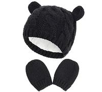 XYIYI Newborn Baby Black Winter Beanie Hat Mitten Set Infant Toddler Warm Knitted Hat Glove Set for 0-3 Months Boys Girls