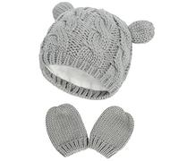 XYIYI Newborn Baby Grey Winter Beanie Hat Mitten Set Infant Toddler Warm Knitted Hat Glove Set for 3-6 Months Boys Girls
