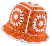 XYIYI Orange Women Crochet Bucket Hat Knit Handmade Foldable Beach Hat Cute Hand Woven Fishing Hat