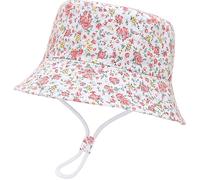 XYIYI Toddler Kids Little Pink Flowers Bucket Hat Adjustable Sun Hats Breathable Beach Hat for 4-8 Years Old Boys Girls