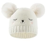 XYIYI White Baby Kids Winter Warm Knit Hat Cute Bear Infant Toddler Crochet Fur Pom Beanie Cap for 6-24Months Boys Girls