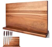 XYJ Extra Large Magnetic Knife Block Acacia Wood Knife Set Holder Stand With Stronge Magnetic Strip Kitchen Knives Storage Rack Organizer Tools No Drilling