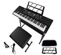 XYJBHB 61 Key Piano Keyboard for Beginners, Portable Electric Keyboard Piano, 200 Tones/Rhythms, 30 demo songs, with Keyboard Bench, Digital Piano Stool, Microphone, Stickers(No Light)