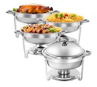 XYJBHB Chafing Dish Full Set, Round 6QT Stainless Steel Catering Chafer with Stainless Steel Lid, Buffet Food Warmers for Parties Events Weddings, Silver, 4 Pack