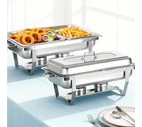 XYJBHB Chafing Dishes for Buffet, 9L 2 Pack Chafing Dish Buffet Set, Stainless Steel Buffet Food Warmers Sets for Catering Events Parties Dinners, Silver, Half Size