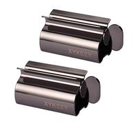 XYKEEY Toothpaste Tube Squeezer - Set of 2 Toothpaste Squeezer Rollers, Metal Toothpaste Tube Wringer Seat Holder Stand (Black)