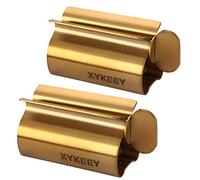 XYKEEY Toothpaste Tube Squeezer - Set of 2 Toothpaste Squeezer Rollers, Metal Toothpaste Tube Wringer Seat Holder Stand (Matt Gold)