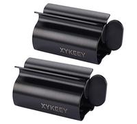XYKEEY Toothpaste Tube Squeezer - Set of 2 Toothpaste Squeezer Rollers, Metal Toothpaste Tube Wringer Seat Holder Stand (Matt Black)