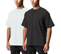 XYKJFIT Men's 2 Pack Solid Color T-Shirt Short Sleeve Fashion Loose Round Neck Gym Sports Leisure Fitness Top Oversized T-Shirt (S, Regular, Black+White)