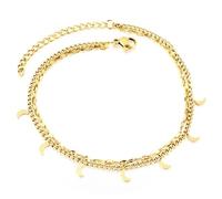 Xylara 14k Gold Anklet for Women, Adjustable Ankle Bracelet Double Layer with Moons 7.8+2 inch, Barefoot Jewelry for Beach