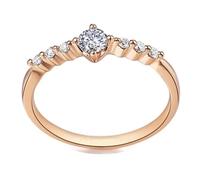 Xylara Ring for Women Rose Gold 14k, Womens Wedding Rings Solid Gold Thin 1.6mm with Real Diamond 0.14ct, Size Q 1/2