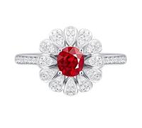 Xylara Womens Wedding Ring Platinum, Promise Ring for Women Flower with Real Ruby 0.45ct and Diamond, Size S 1/2