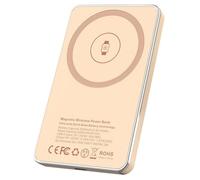 Xyleno Solid-State Battery Magnetic Power Bank: 5000mAh Wireless Charger for Magsafe, 20W Fast Charging Battery Pack, Portable Powerbank for iPhone 16/15/14/13 Series Only - Gold