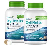XyliMelts Dry Mouth Relief Discs Mild Mint (220 Count) - Xylitol Oral Adhering Tablets for Day or Night, Long-Lasting Dry Mouth Relief & Saliva Support
