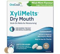 XyliMelts Dry Mouth Relief Discs Mild Mint (40 Count) - Xylitol Oral Adhering Tablets for Nighttime or Day Use, Long-Lasting Dry Mouth Relief & Saliva Support