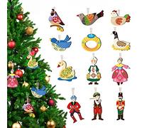 Xylolfsty 12 Days of Christmas Ornaments, Christmas Tree Decorations Rustic Vintage Wooden Shatterproof Cute Xmas Ornaments Party Supplies Wall Decor Gifts