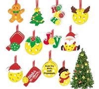 Xylolfsty Pickleball Christmas Ornaments Set of 12 Rustic Wooden Pickleball Gifts Tags for Women Pickleball Players Coach Friends Decorative Pickleball Keychain Christmas Tree Decor