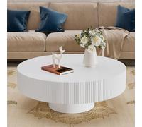 XYLUAKY 30" Round Fluted Coffee Table for Living Room White Round Drum Coffee Table Modern White Fluted Drum Coffee Tables for Living Room
