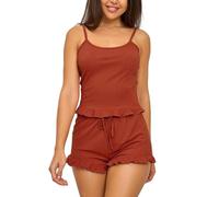 XYMJT Women 2 Piece Pyjamas Set, Comfy Soft Ruffled Cami Pjs Sets Camisole Shorts Sleepwear Sleeveless Tank Tops Summer Casual Nightwear Loungewear For Ladies Brown S
