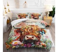 XYNHML Cow Bedding Funny Animal Themed Comforter 3Pcs Twin Colorful Flower Cattle Print Comforter Set for Kids Teens Girls Boys Butterfly Bedroom Bed Decor with 1 Comforter and 2 Pillowcases