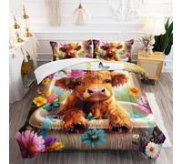 XYNHML Kawaii Wildlife Farmhouse Cow Comforter 3Pcs Twin Western Funny Animal Highland Cow Bedding Set for Kid Teen Girl Boy Butterfly Flower Cattle Quilt Bed Decor with 1 Comforter and 2 Pillowcases