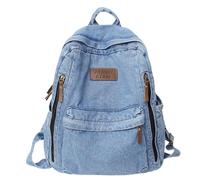 XYNM Backpack womens Vintage Denim Backpack, Washed Jeans Rucksack With Multiple Pockets, Casual Retro Daypack For School, Travel & Daily Use, Men Women Teens-light Blue