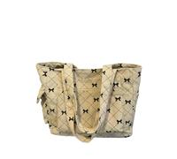 XYNM Bag Corduroy Shoulder Handbag For Women, Bow Pattern Large Capacity Multi-pocket Bag, Casual Everyday Commuter Purse-beige