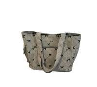 XYNM Bag Corduroy Shoulder Handbag For Women, Bow Pattern Large Capacity Multi-pocket Bag, Casual Everyday Commuter Purse-grey