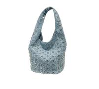 XYNM Bag Denim Sequin Rivet Underarm Shoulder Vintage Metal Stud Motorcycle Style Handbag Designer Blue Chic Women Bucket Bags-blue